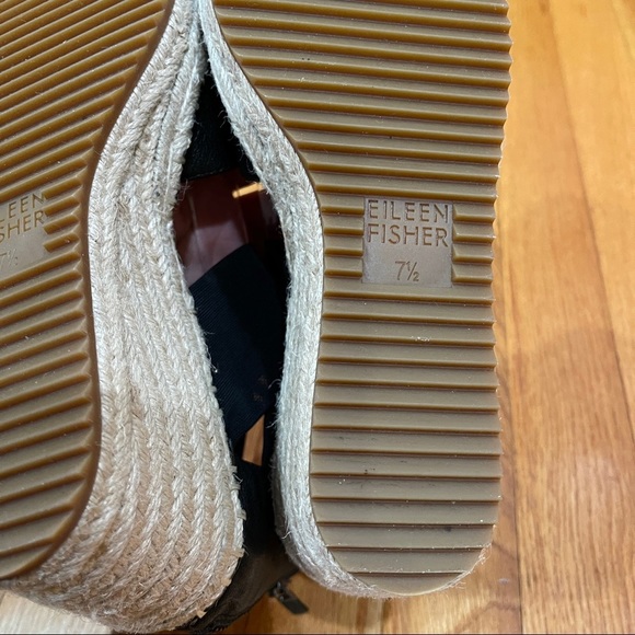 Eileen Fisher Women's 7.5 Black Wiley Leather Espadrille Wedge Sandals WORN ONCE - Picture 13 of 14